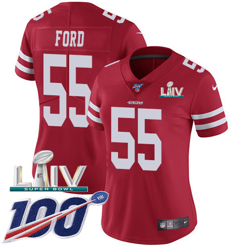 San Francisco 49ers Nike #55 Dee Ford Red Super Bowl LIV 2020 Team Color Women Stitched NFL 100th Season Vapor Limited Jersey->youth nfl jersey->Youth Jersey